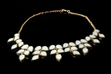 Beautiful bijouterie. Elegant necklace on black background