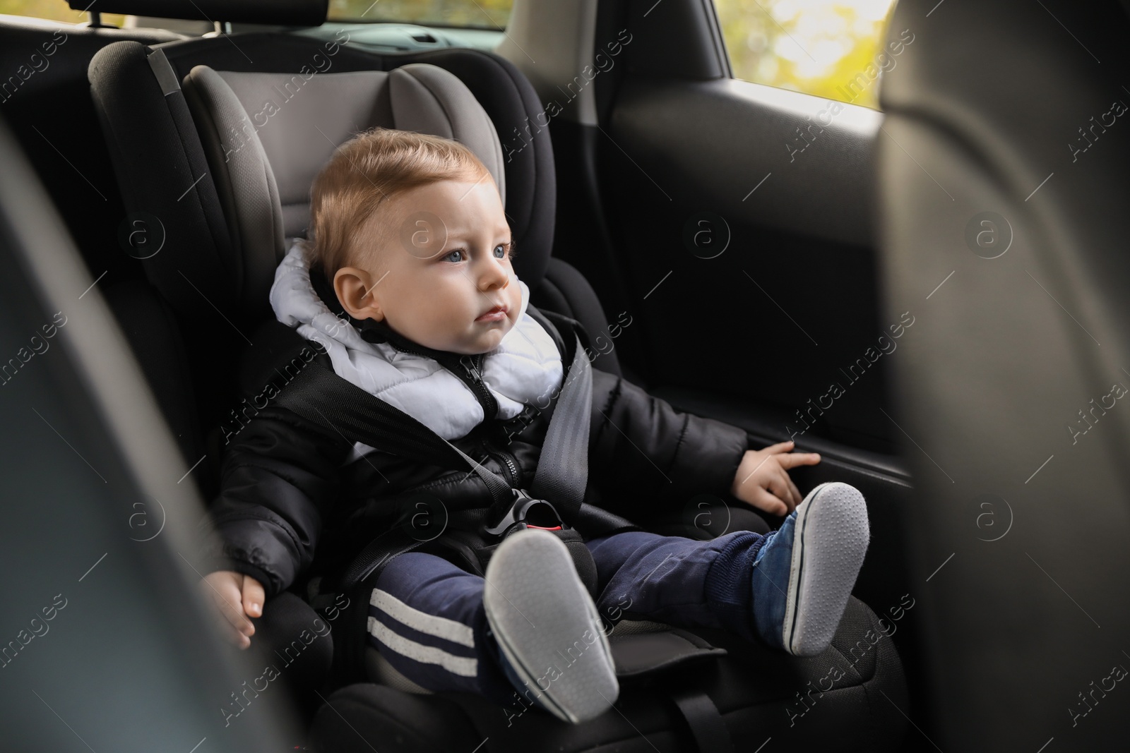 Photo of Cute little baby sitting in car seat