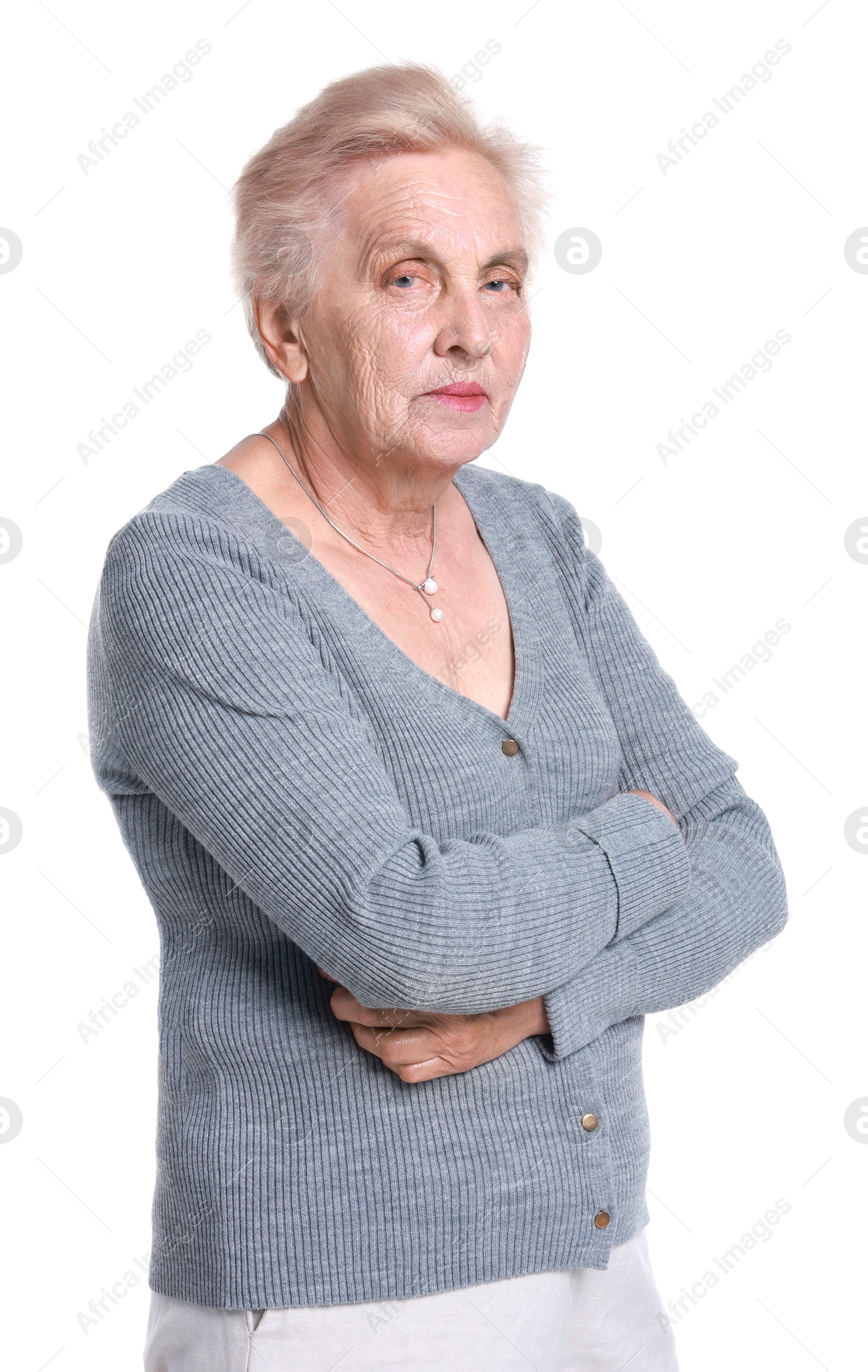 Photo of Portrait of senior woman on white background