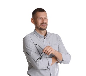 Photo of Portrait of banker with glasses on white background