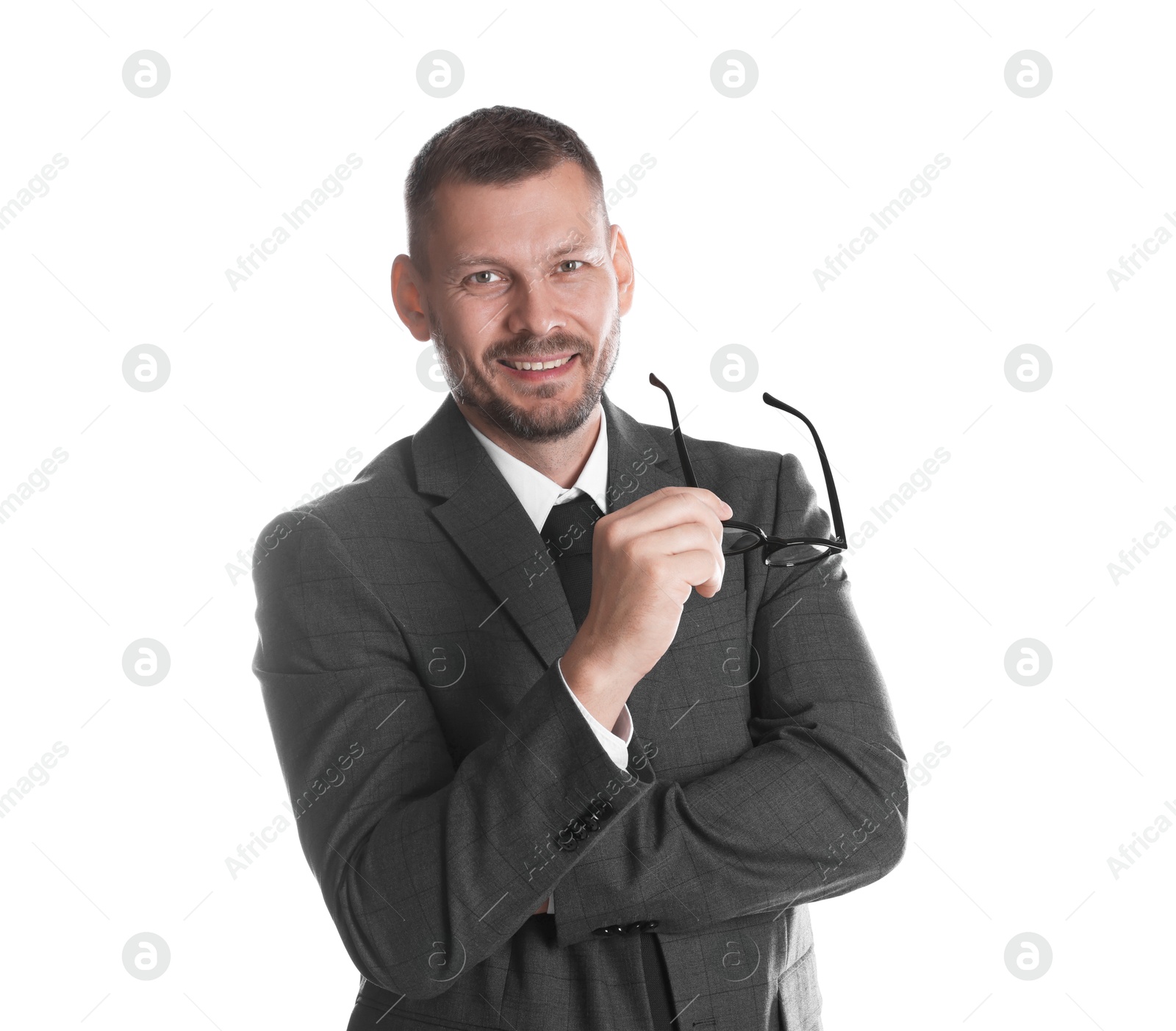 Photo of Portrait of banker with glasses on white background