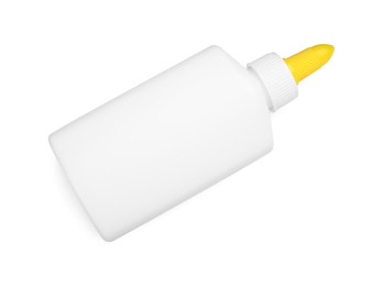 Photo of Bottle of glue isolated on white, top view