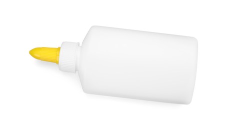 Photo of Bottle of glue isolated on white, top view