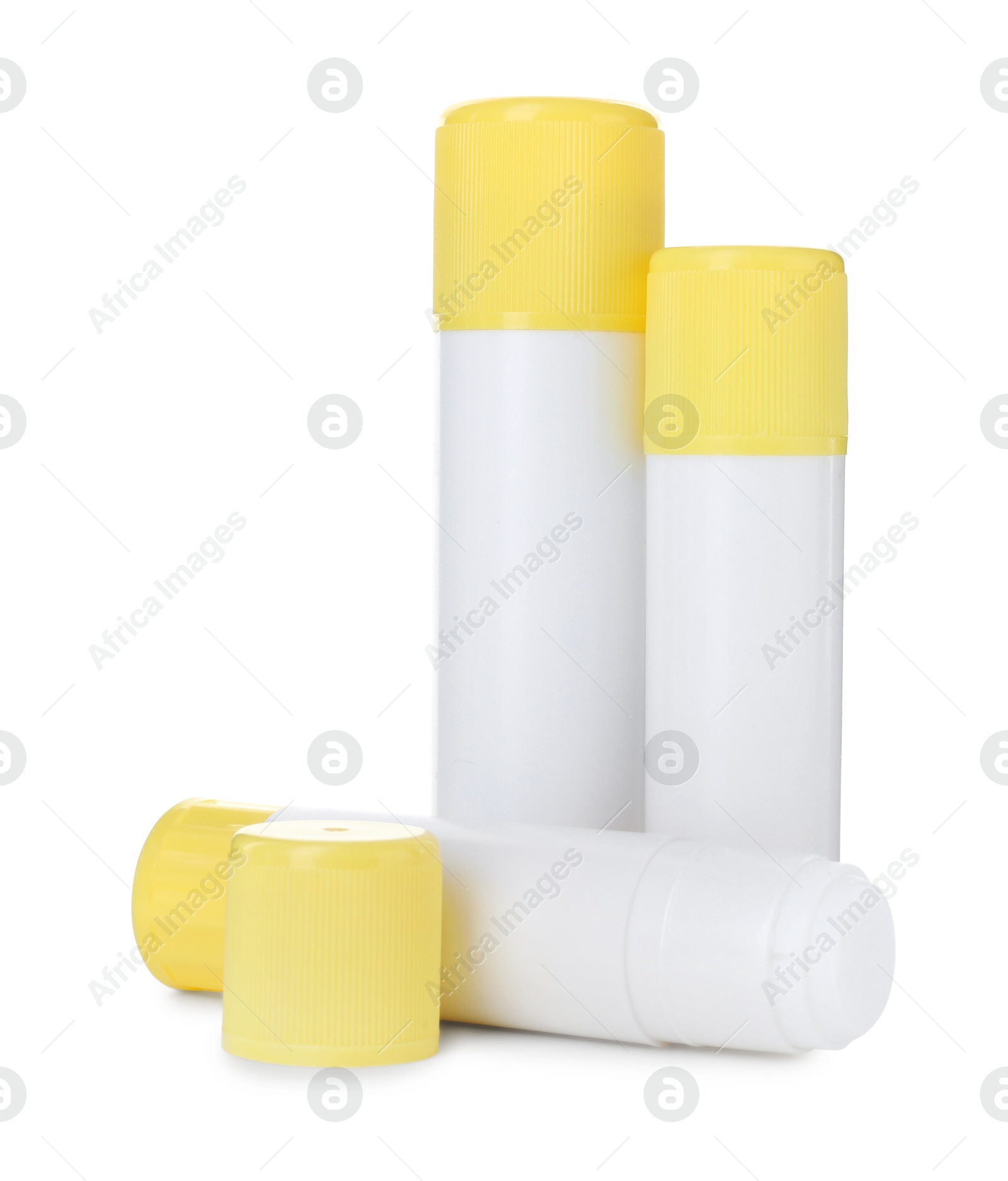 Photo of Many different glue sticks isolated on white