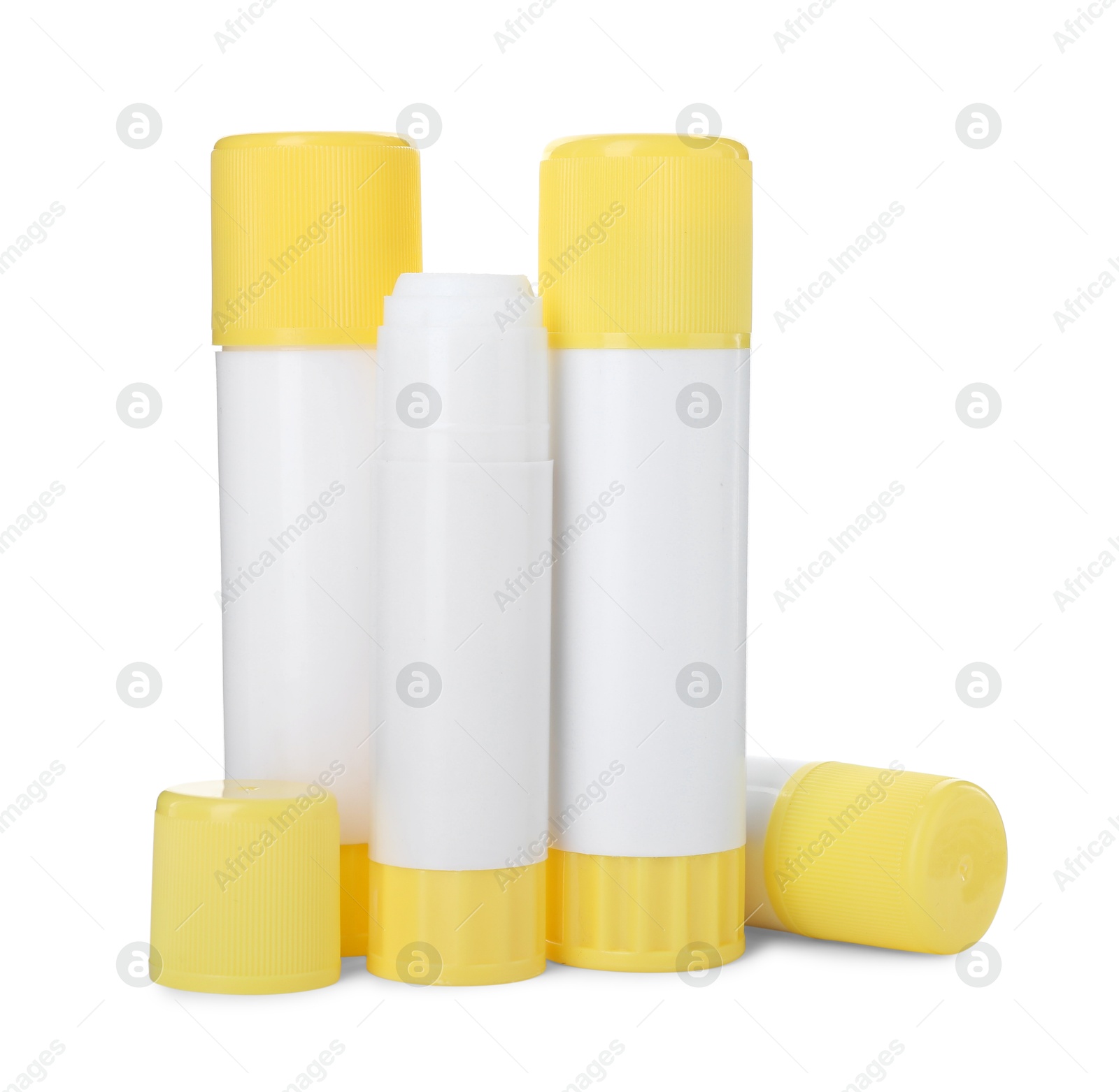 Photo of Many different glue sticks isolated on white