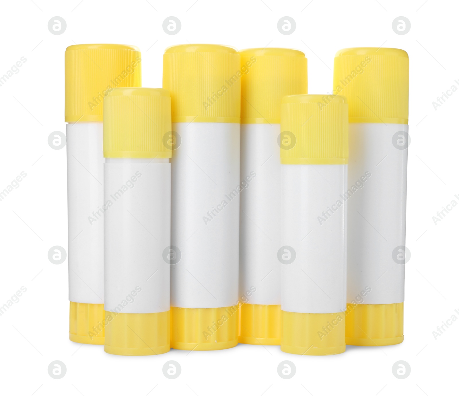 Photo of Many different glue sticks isolated on white