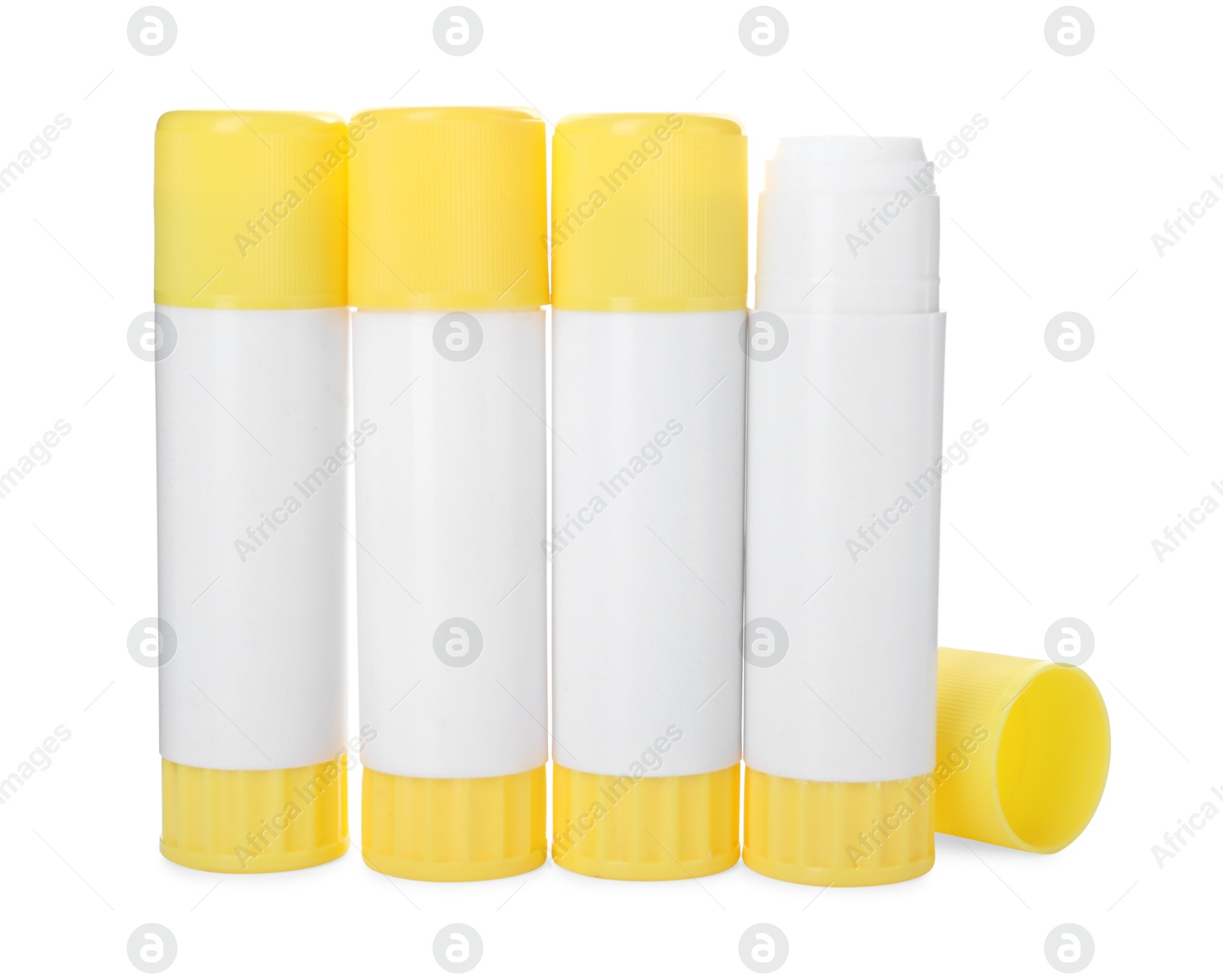 Photo of Many different glue sticks isolated on white