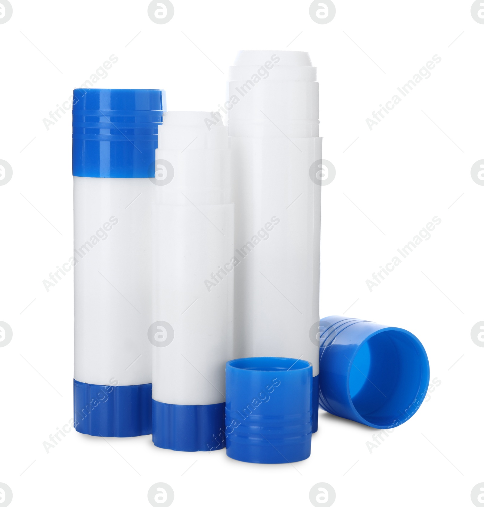 Photo of Many different glue sticks isolated on white