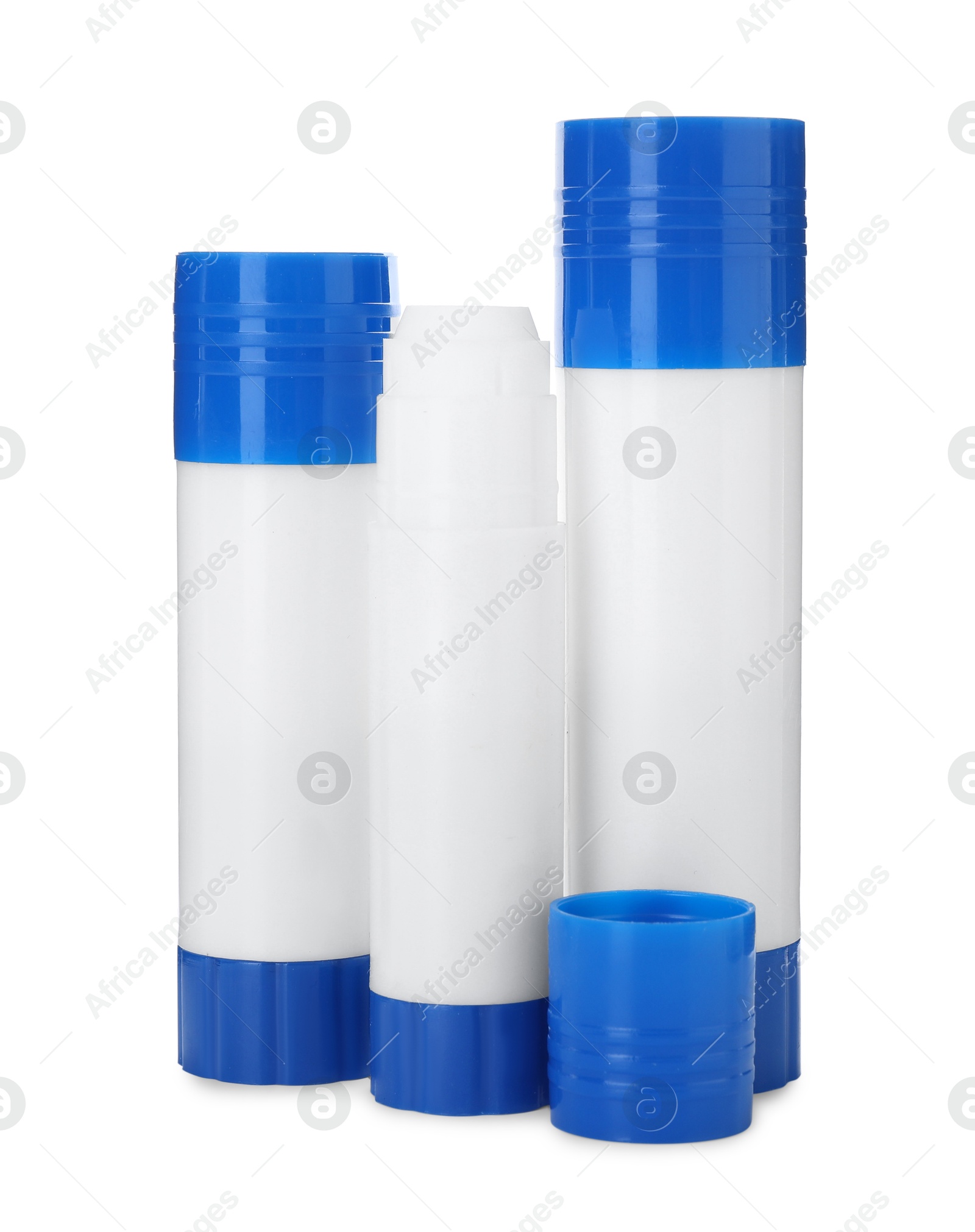 Photo of Many different glue sticks isolated on white