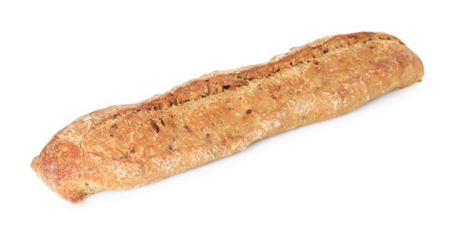 Photo of One freshly baked baguette isolated on white