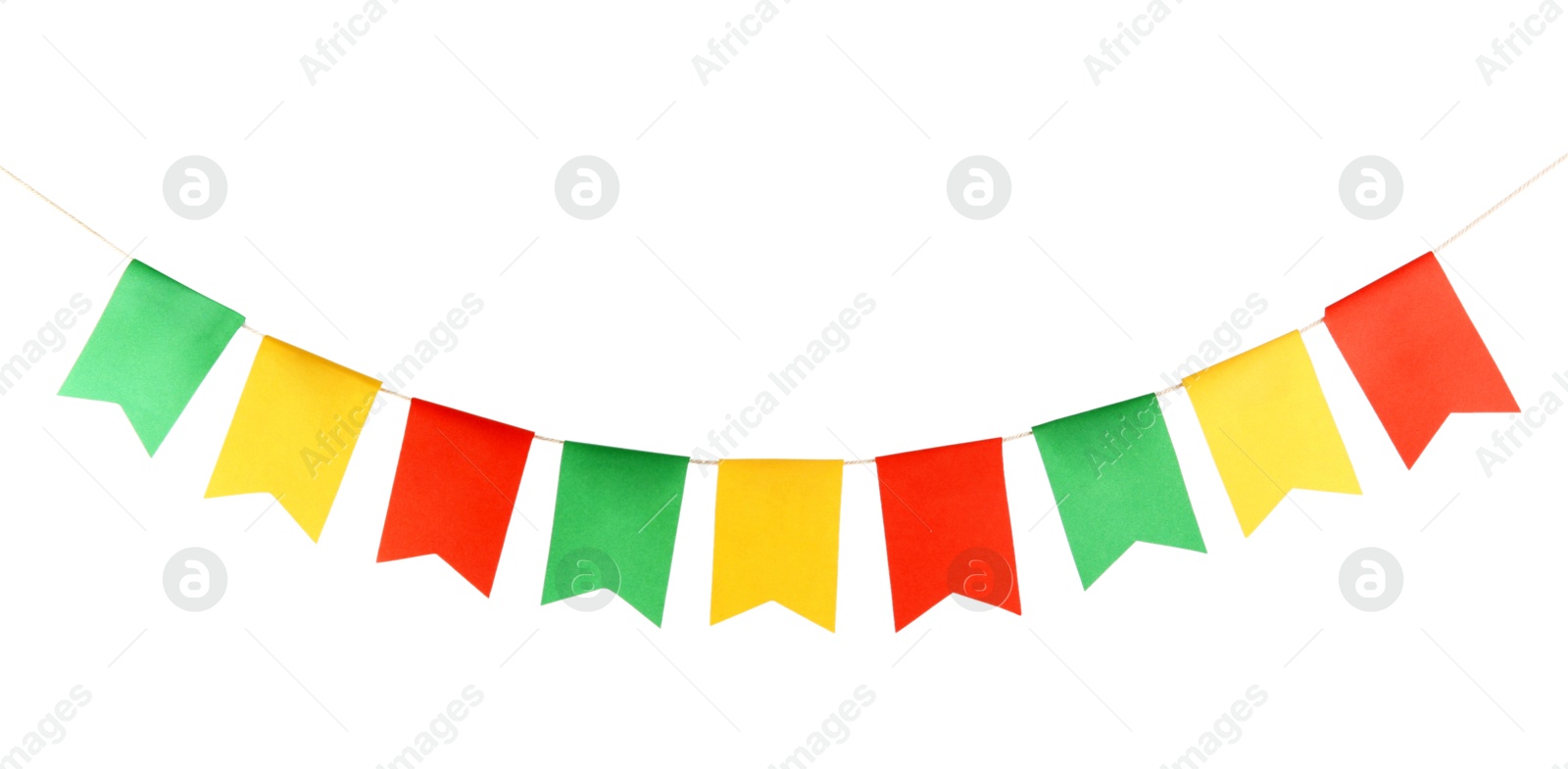 Photo of Colorful party flags isolated on white. Festive decor