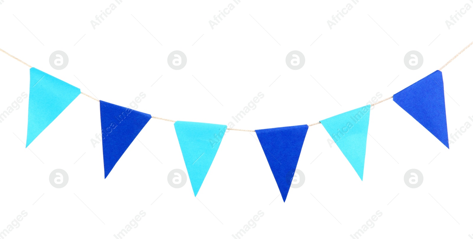 Photo of Colorful party flags isolated on white. Festive decor