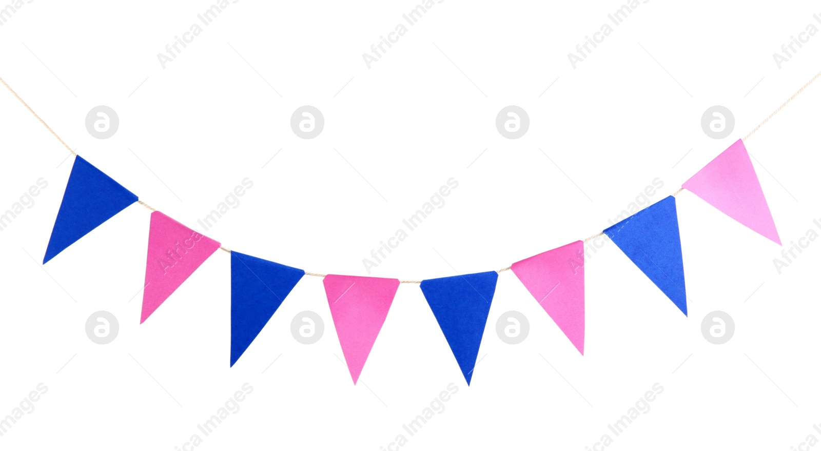 Photo of Colorful party flags isolated on white. Festive decor