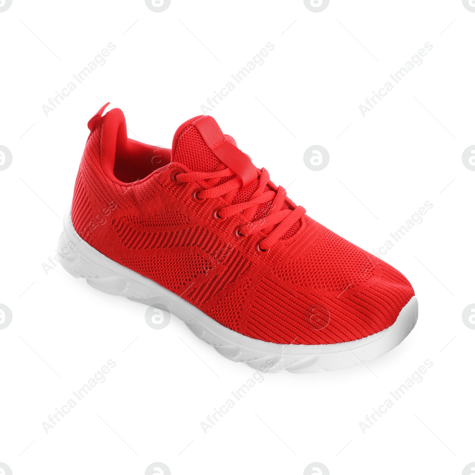 Photo of One stylish red sneaker isolated on white