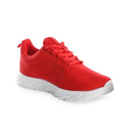 Photo of One stylish red sneaker isolated on white