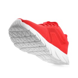 Photo of One stylish red sneaker isolated on white