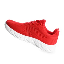 Photo of One stylish red sneaker isolated on white