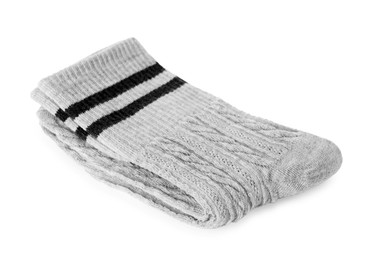 Photo of Pair of soft socks isolated on white