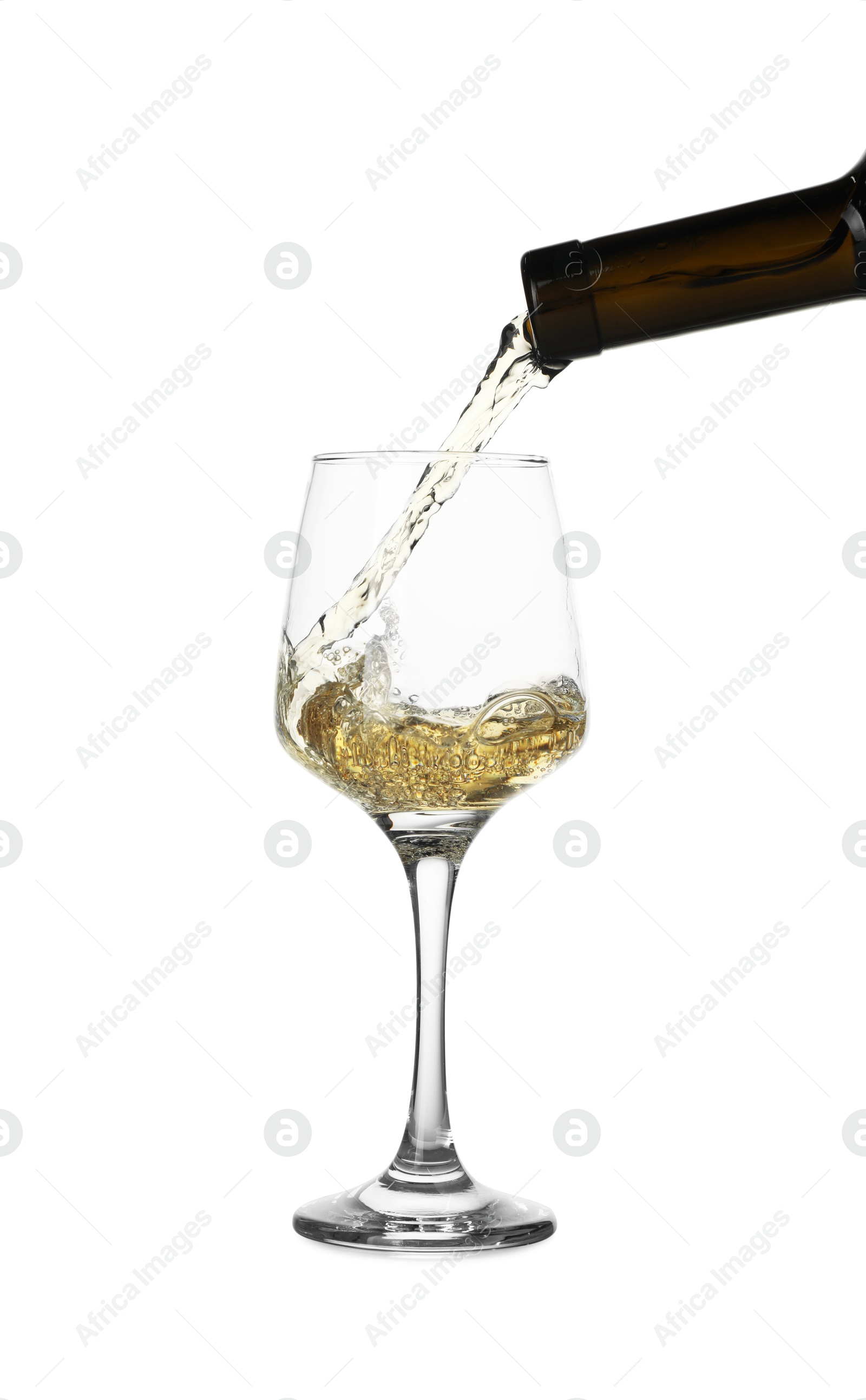 Photo of Pouring wine into glass on white background