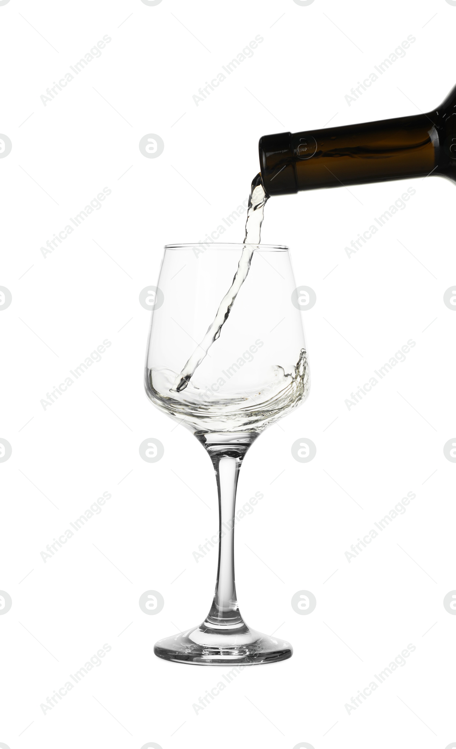 Photo of Pouring wine into glass on white background