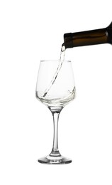 Photo of Pouring wine into glass on white background