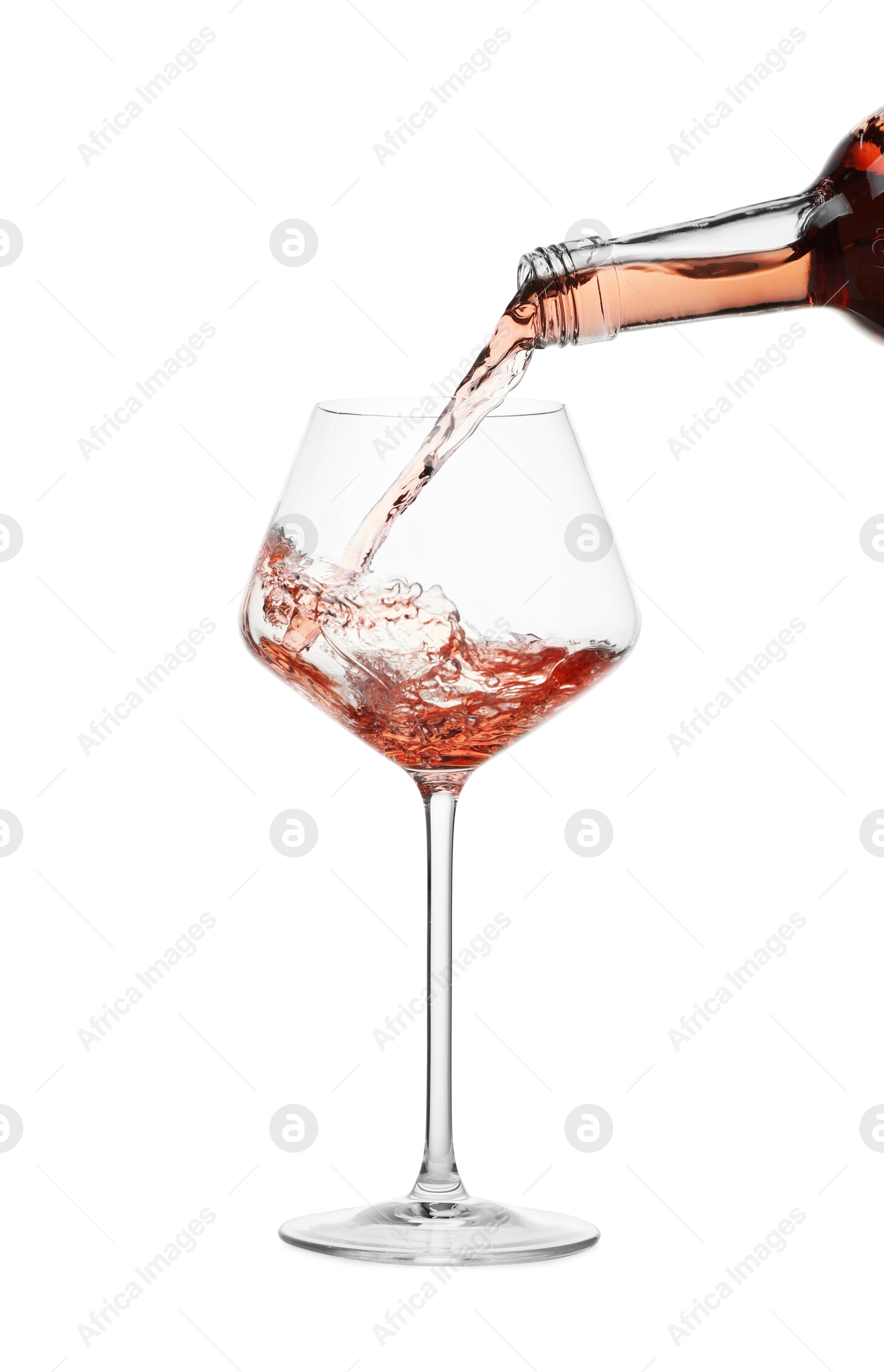 Photo of Pouring wine into glass on white background