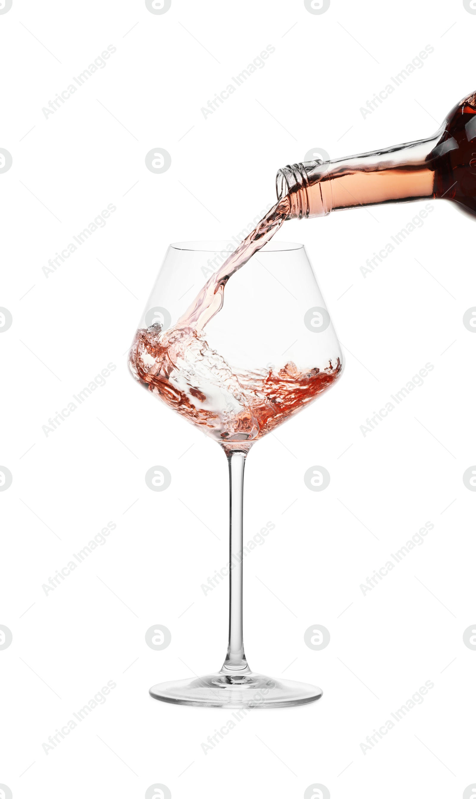 Photo of Pouring wine into glass on white background