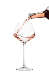 Photo of Pouring wine into glass on white background