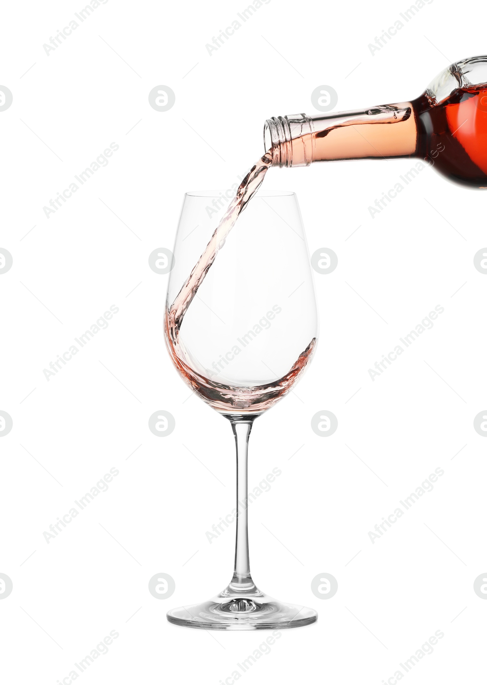 Photo of Pouring wine into glass on white background