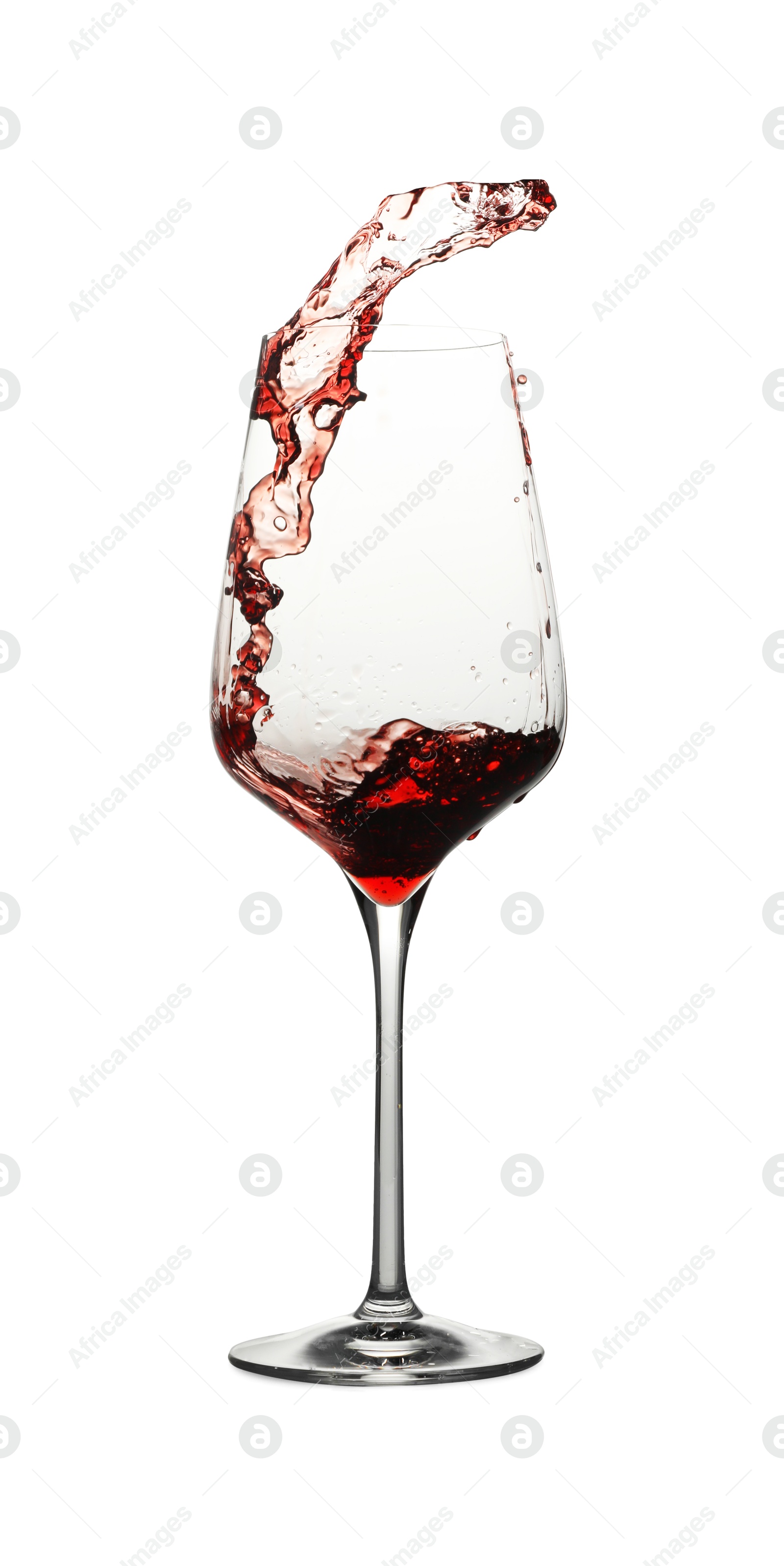 Photo of Pouring wine into glass on white background