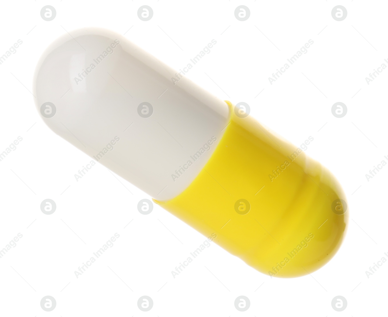 Photo of One antibiotic pill isolated on white. Medicinal treatment