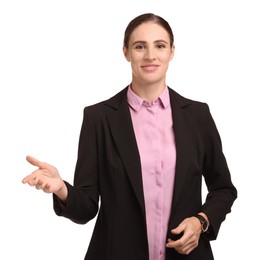 Photo of Portrait of banker in jacket on white background