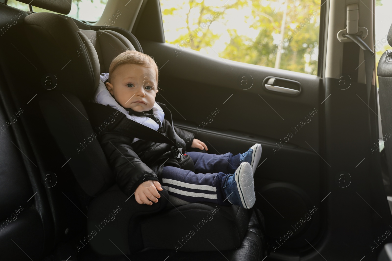 Photo of Cute little baby sitting in car seat