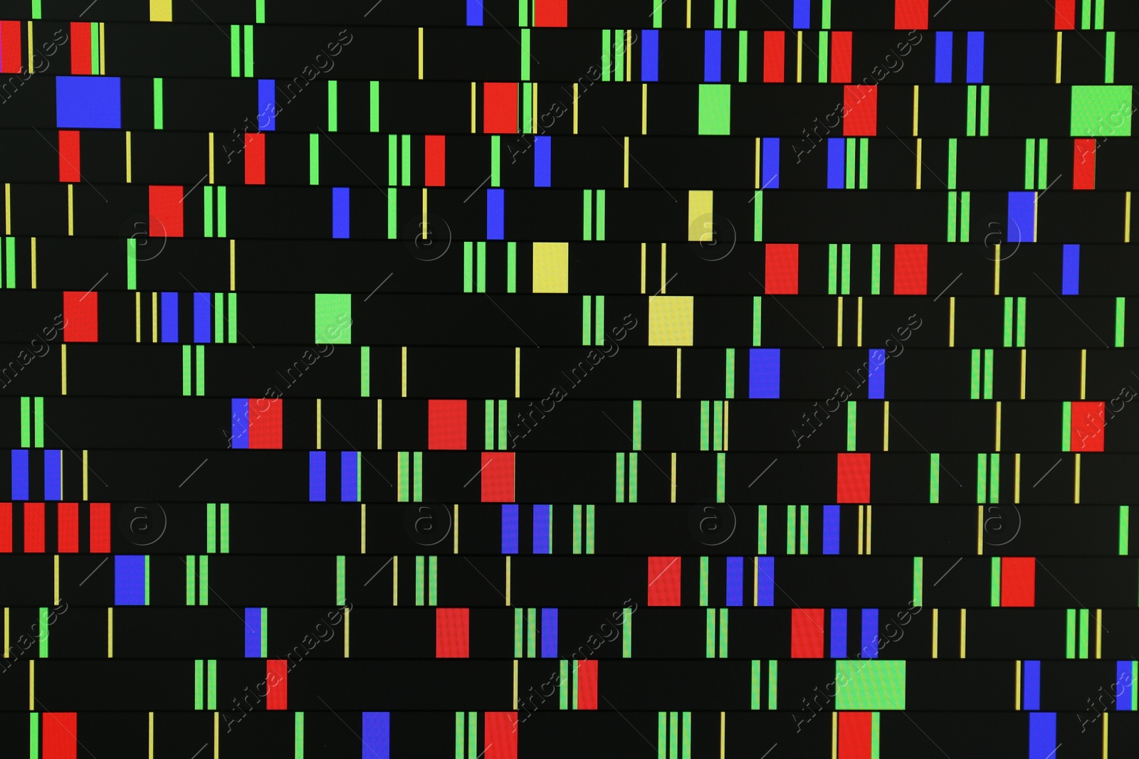 Photo of DNA analysis. Data with genetic information as background, closeup