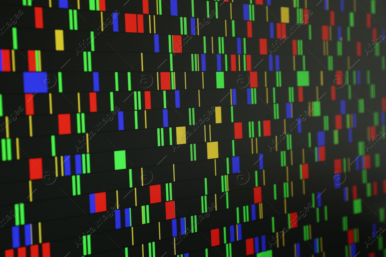 Photo of DNA analysis. Data with genetic information as background, closeup