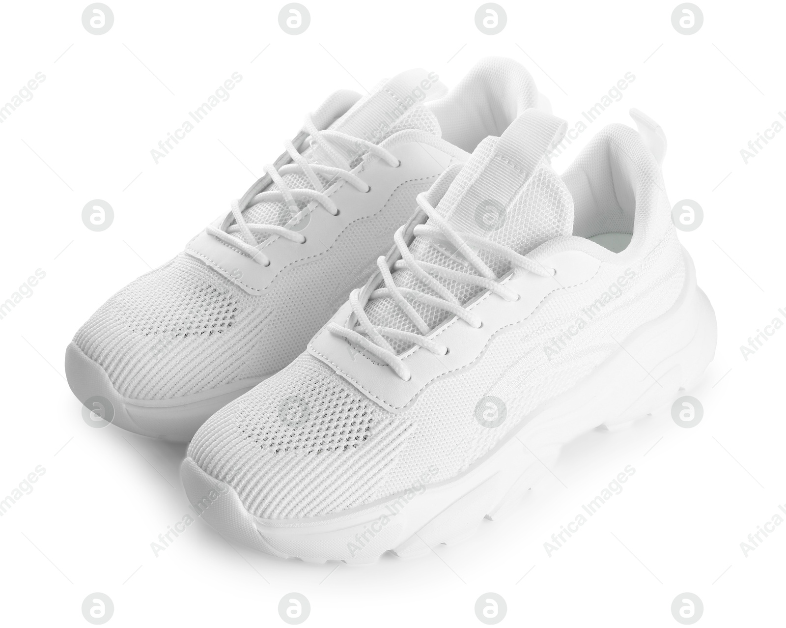 Photo of Pair of stylish sneakers isolated on white