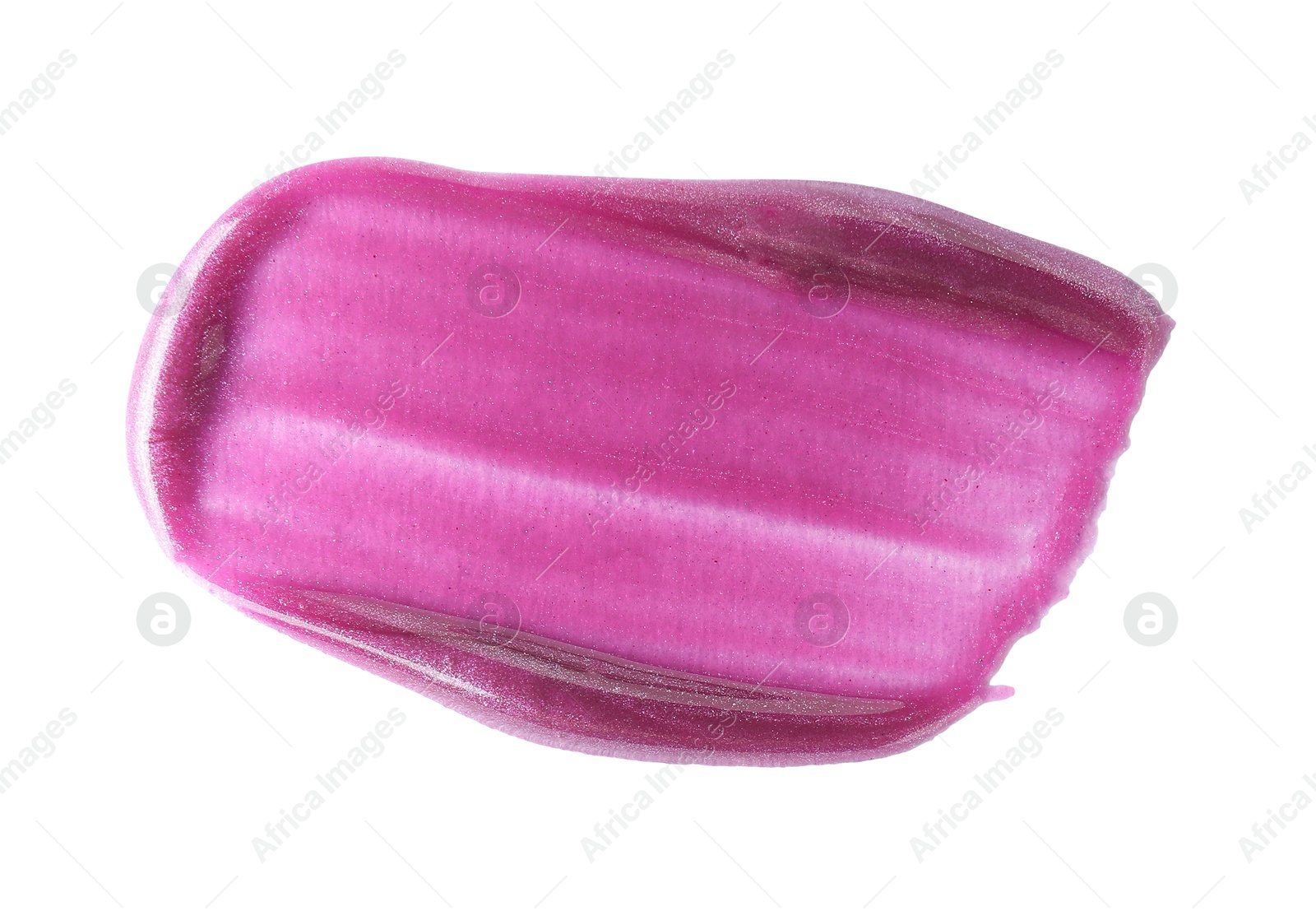 Photo of Sample of purple lipgloss isolated on white, top view