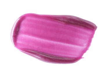 Photo of Sample of purple lipgloss isolated on white, top view