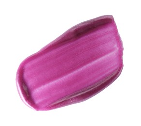 Photo of Sample of purple lipgloss isolated on white, top view