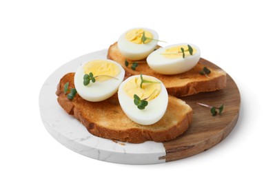 Photo of Sandwiches with hard boiled eggs isolated on white