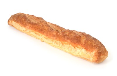 Photo of One freshly baked baguette isolated on white