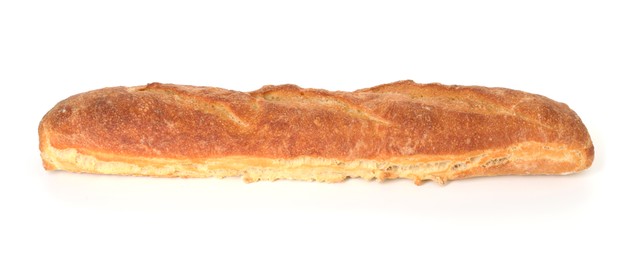 Photo of One freshly baked baguette isolated on white