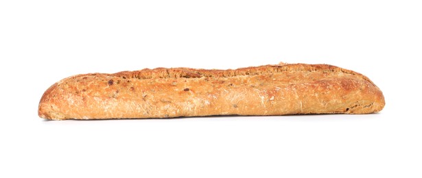 Photo of One freshly baked baguette isolated on white