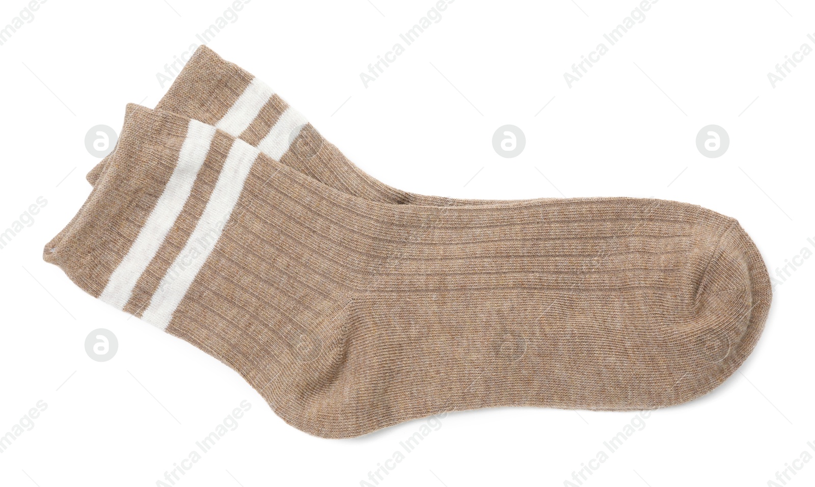 Photo of Pair of soft socks isolated on white, top view