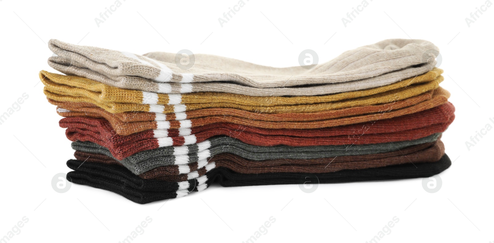 Photo of Stack of soft socks isolated on white