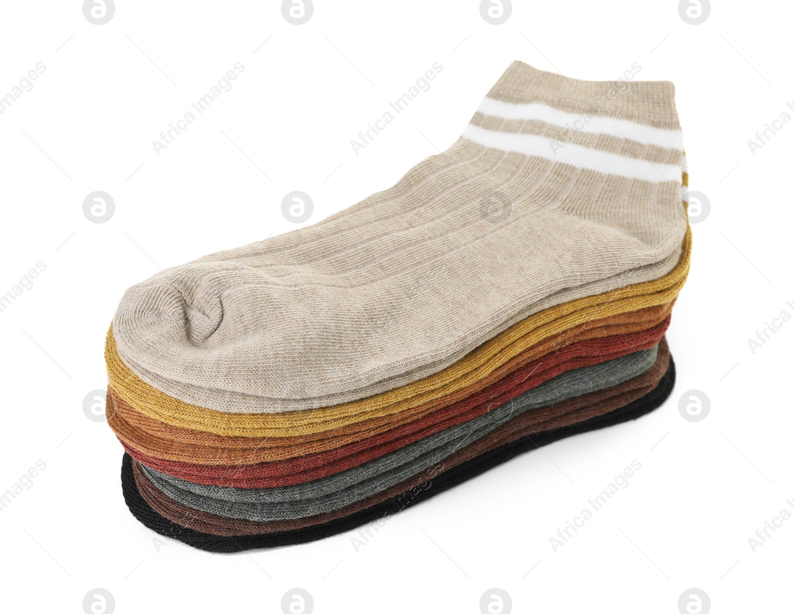 Photo of Stack of soft socks isolated on white