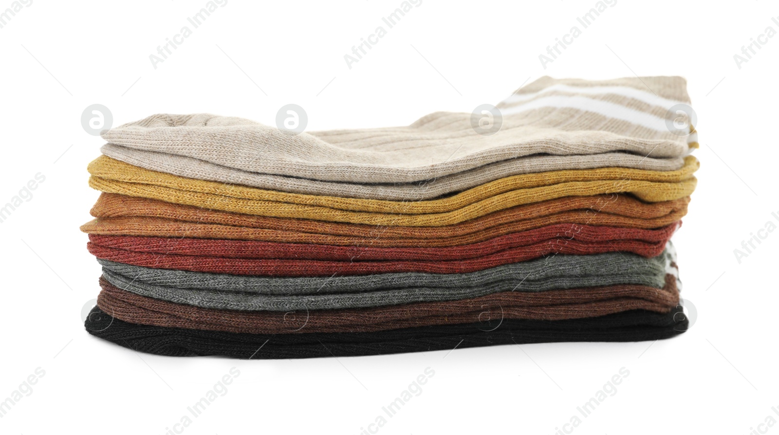 Photo of Stack of soft socks isolated on white