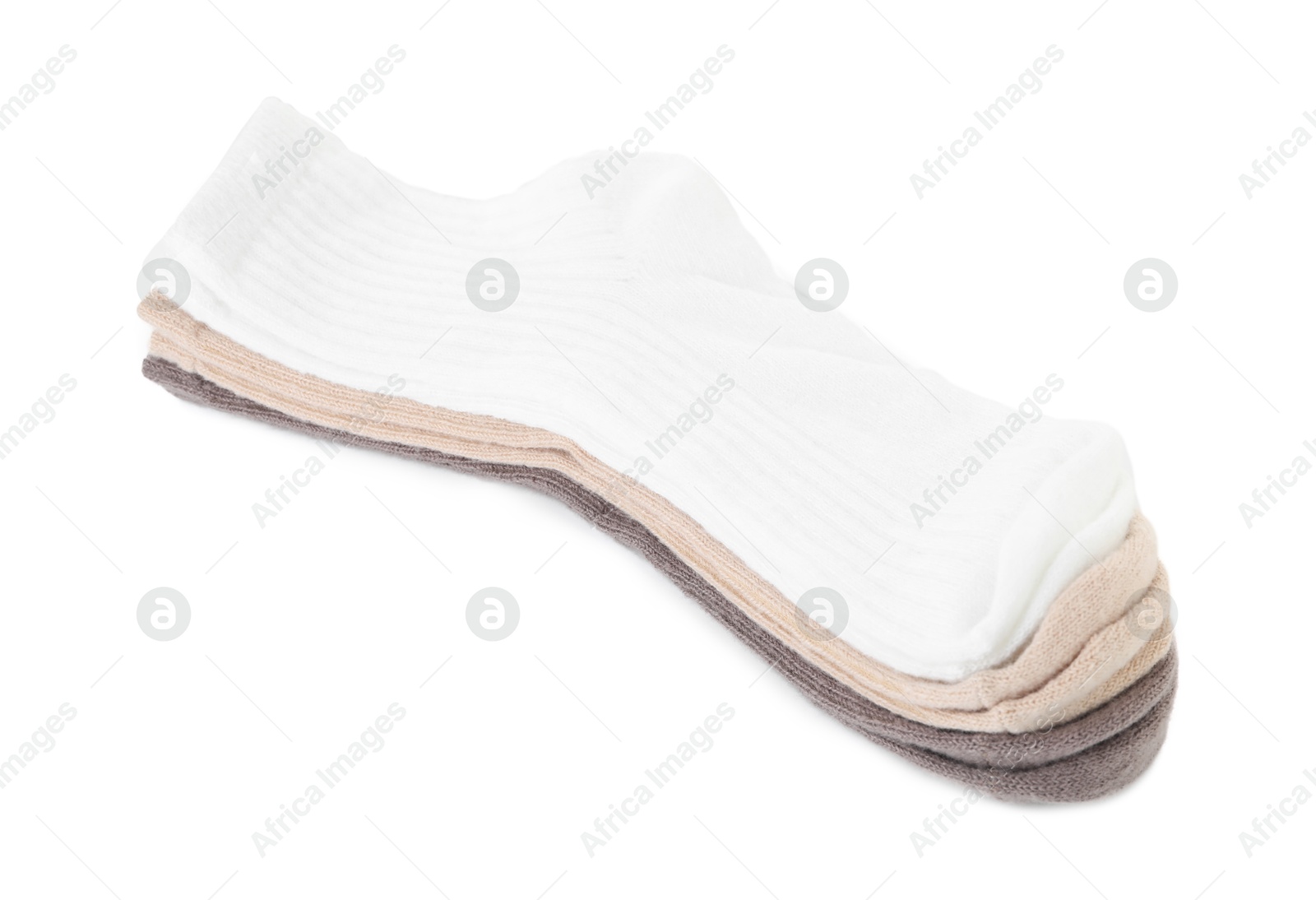 Photo of Stack of soft socks isolated on white