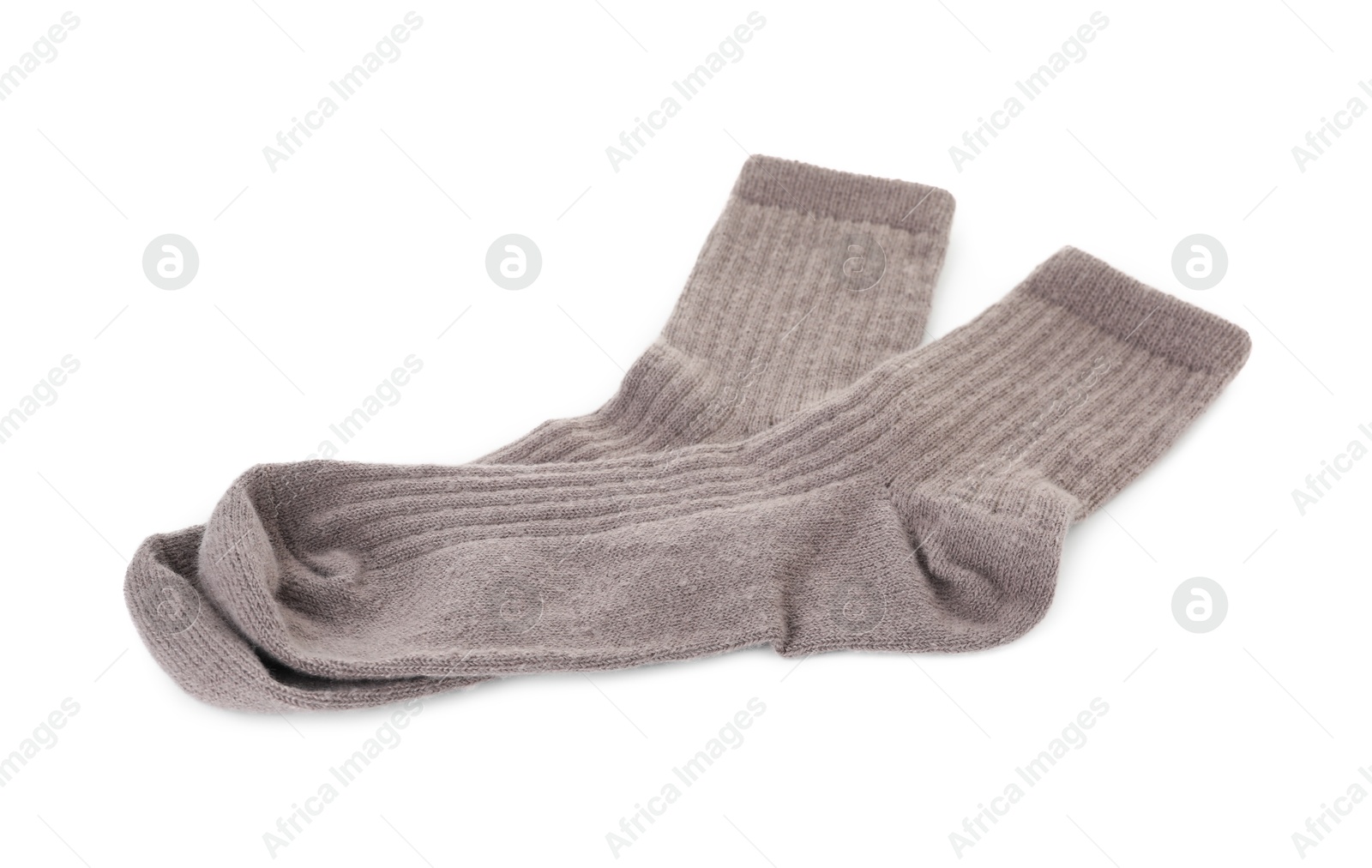 Photo of Pair of soft socks isolated on white