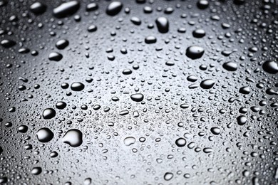 Water drops on glass surface, closeup view